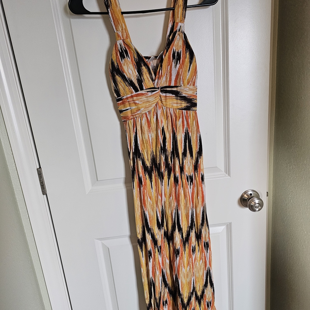 Allison Brittney Orange and Black Patterned Maxi Dress